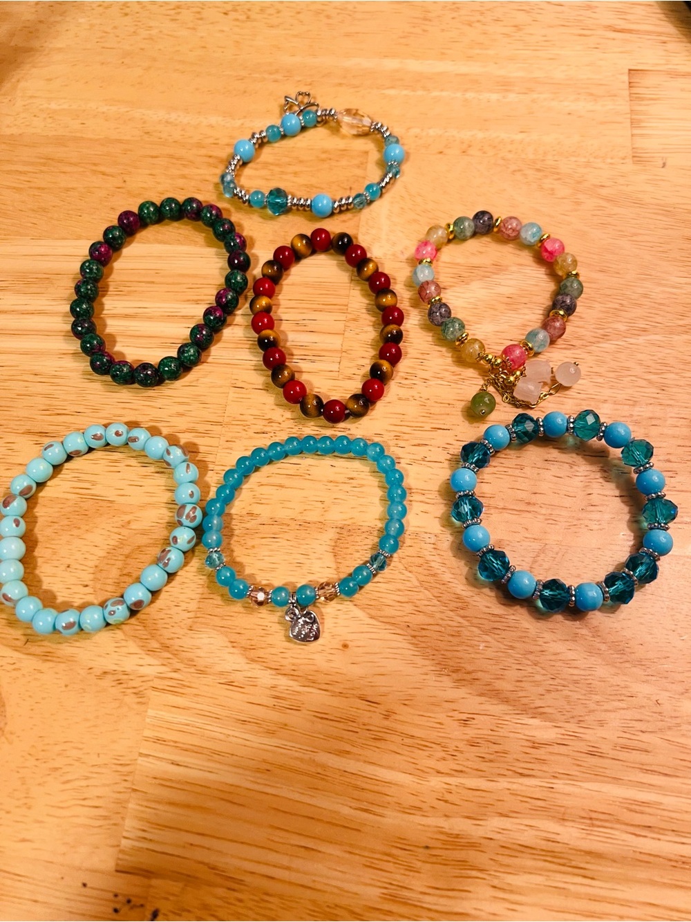 7 Pcs Turquoise and Multicolor Beaded Stretch Bracelets - Women's Jewelry Set